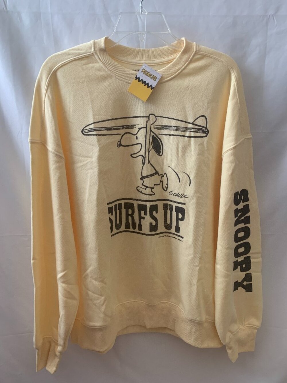 PEANUTS Snoopy Surf's Up Crew Neck Sweater in Yellow Sz MEDIUM